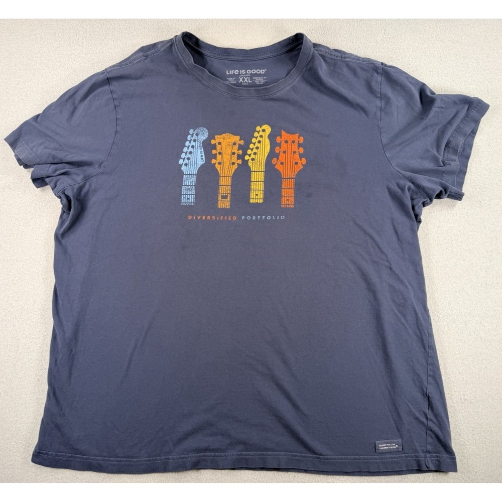 Life Is Good Guitar Shirt Mens XXL Diversified Portfolio Graphic Short Sleeve